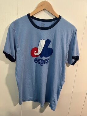 Genuine MLB Expos Light Blue Ringer Tee with Navy Trim